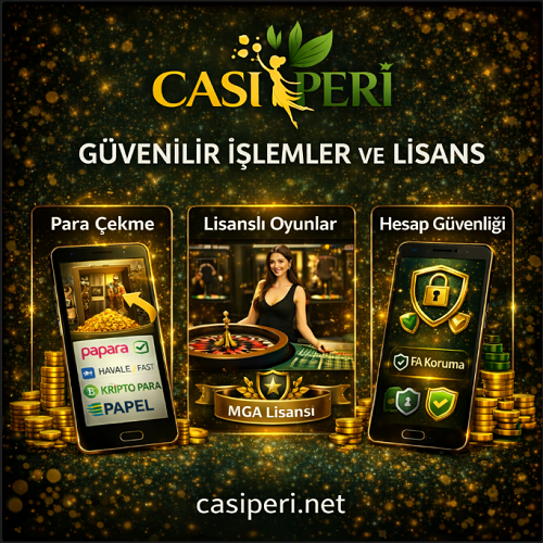 Casiperi güvenilir işlemler ve lisans, para çekme yöntemleri, lisanslı oyunlar ve hesap güvenliği görseli